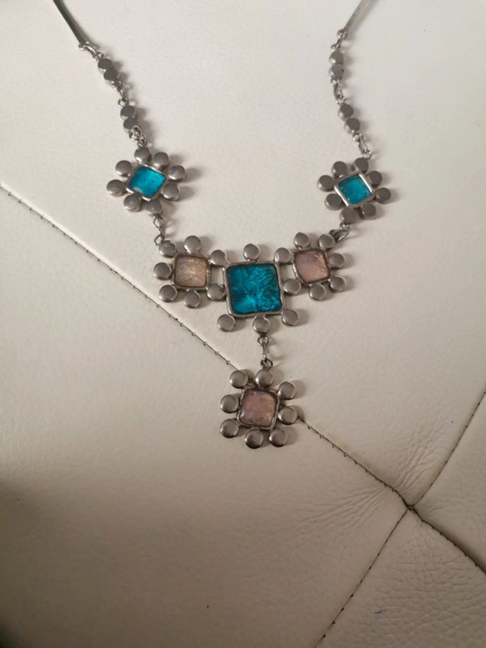 Collier artisan d art turquoise et rose - photo numéro 2