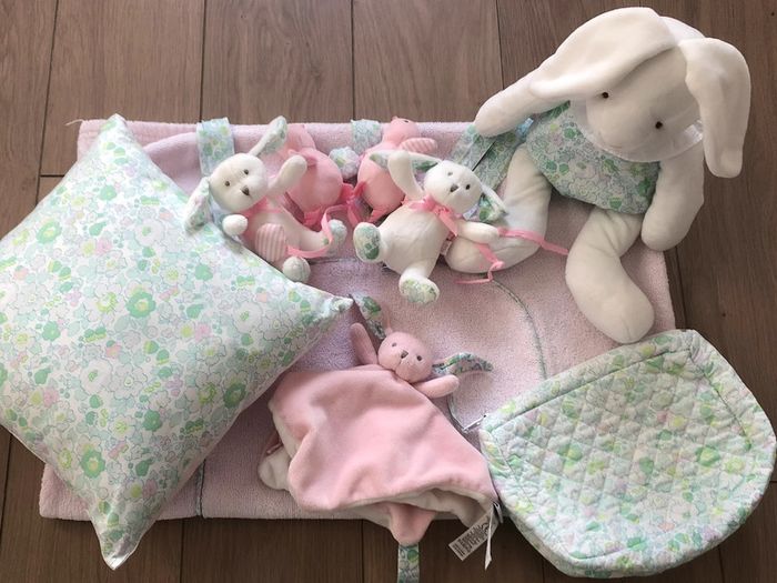 Doudou Lapin blanc 50 cm avec bloomer en Liberty Betsy Pomme Jacadi TU - photo numéro 5