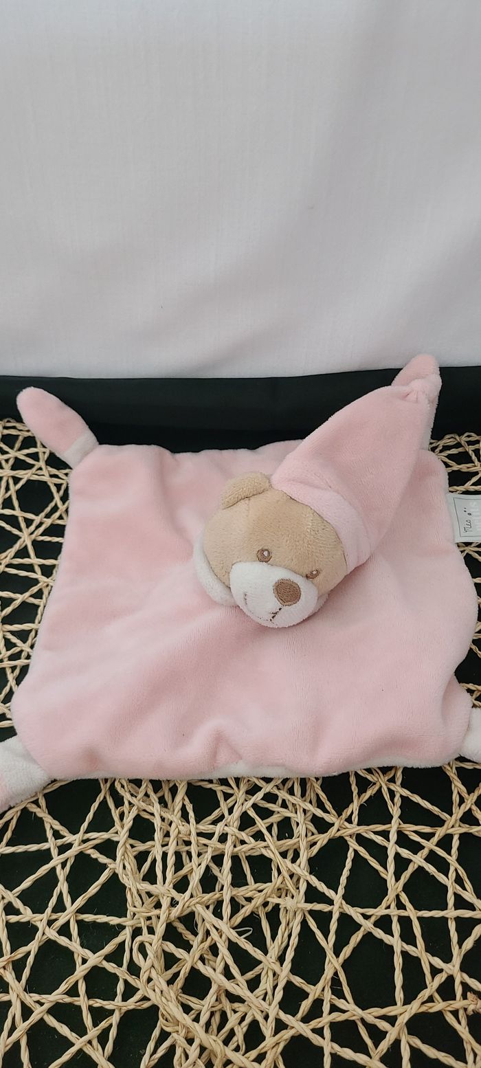 Doudou plat ours rose blanc MES PETITS CAILLOUX - photo numéro 3
