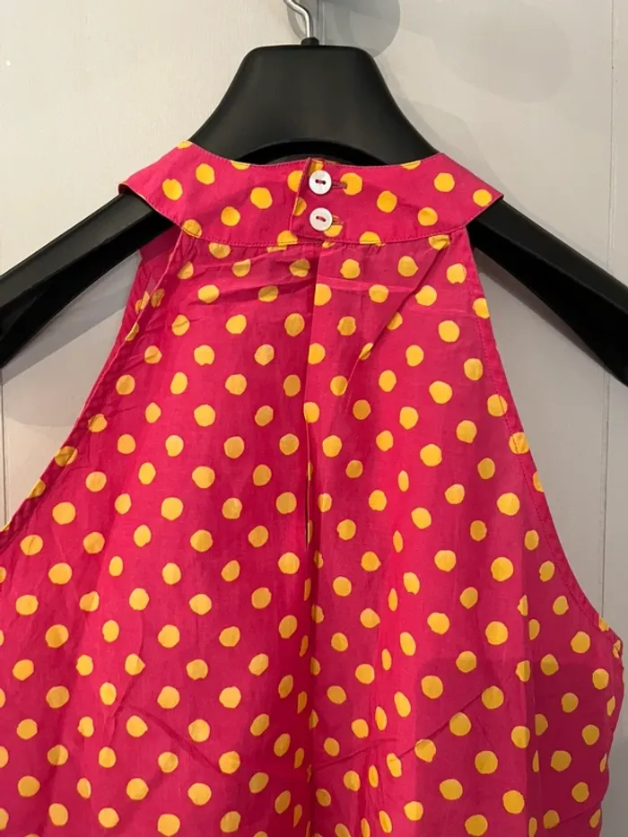 Top Souleiado pois fuchsia jaune rétro vintage été - photo numéro 4