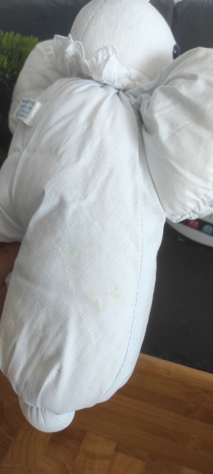 Doudou lapin rayé bleu Vite un calin moulin roty peluche blanc bleu ancien - photo numéro 3