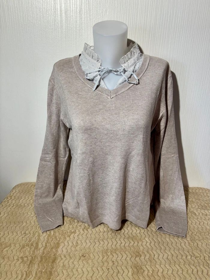 🤍 Pull col V avec chemise intégrée TEX - Taille L