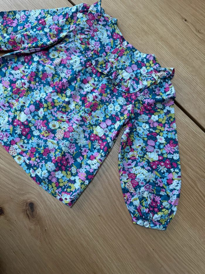 Blouse ML tissu liberty Thorpe, tons rose fushia/bleu/blanc/vert - Taille 3 Ans - photo numéro 11