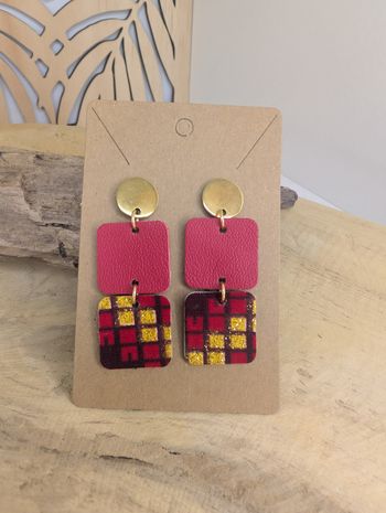 Boucles d'oreilles en cuir et tissu wax