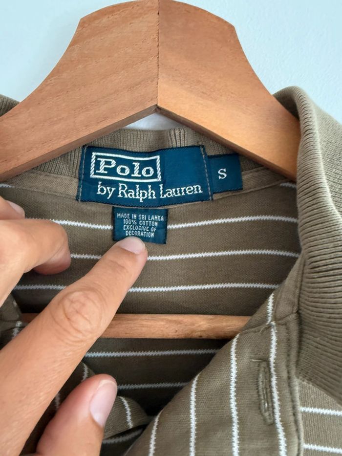 Polo Homme Kaki à Rayures Blanches Taille S Style Vintage retro Coton Lisse - photo numéro 4