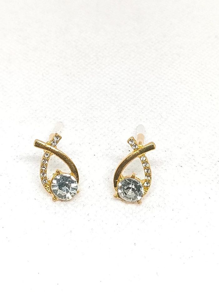 Boucles d'oreilles strass diamant doré - photo numéro 2