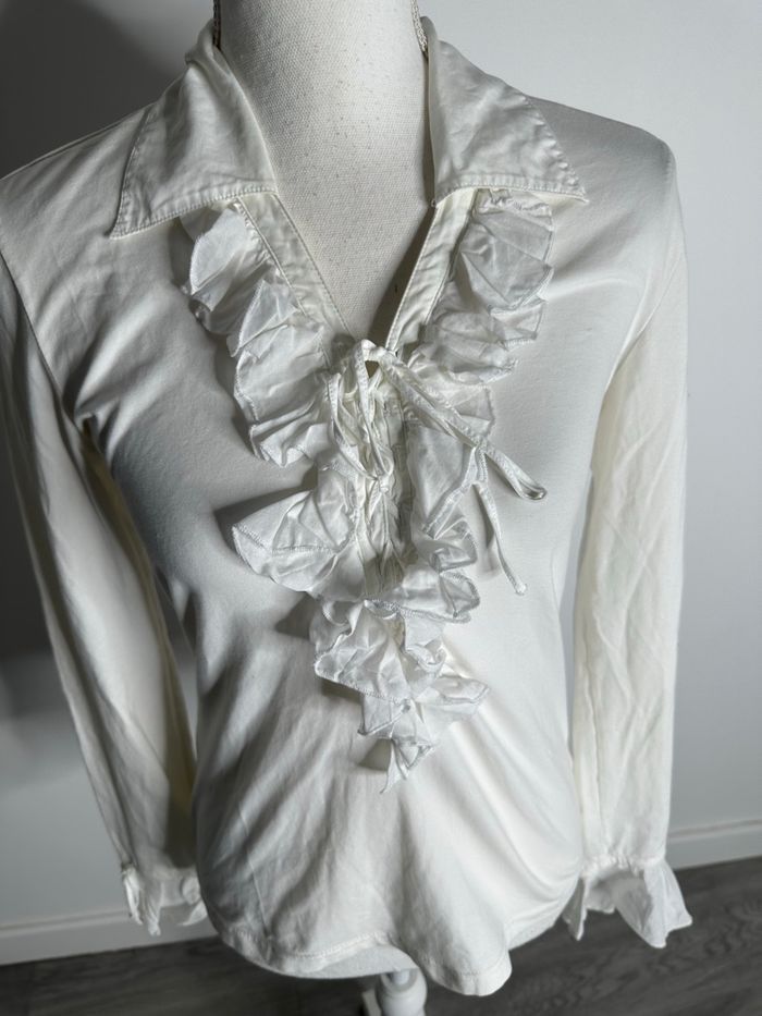 Chemisier blanc froufrous et mesh Anne Fontaine T42 XL - photo numéro 4