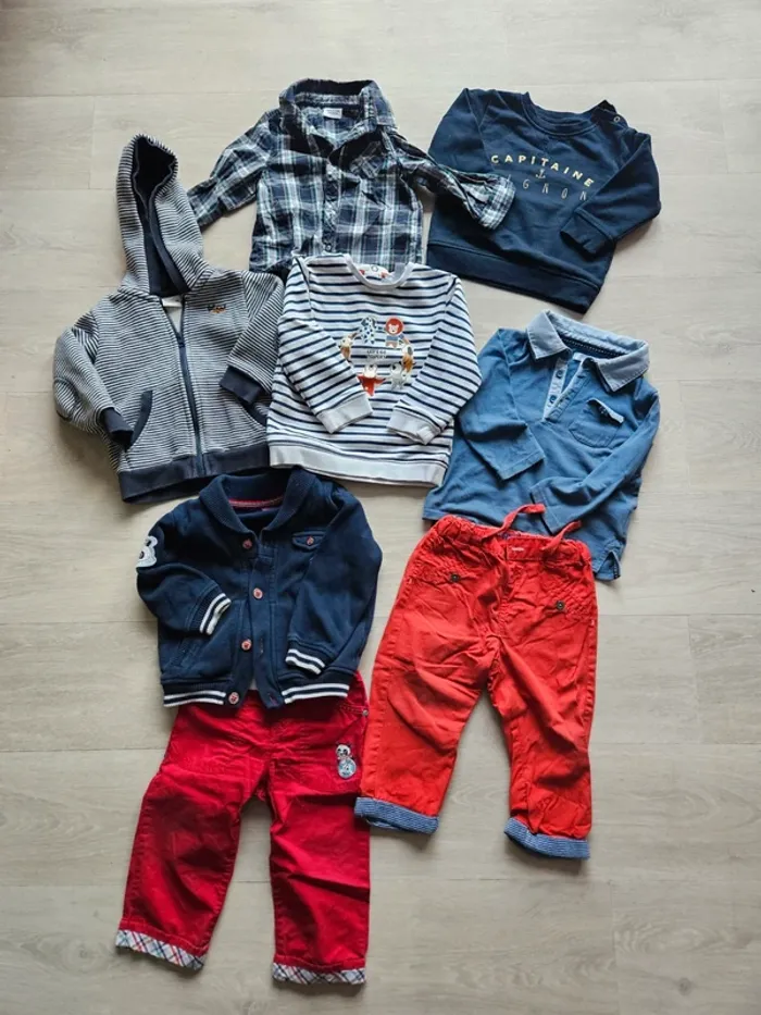Lot 8 pièces 18 mois 80 cm pantalon gilet pull t shirt sergent major obaibi automne/ hiver