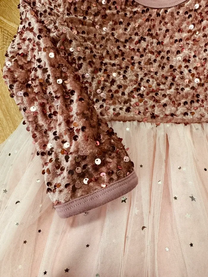 Taille 4 ans Robe à manches longues fille rose * velours tulle sequins * 💞 - photo numéro 6