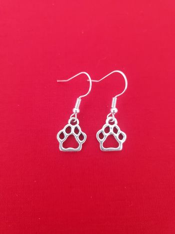 Boucles d'oreilles pendante argenté empreinte animal patte chien chat ours