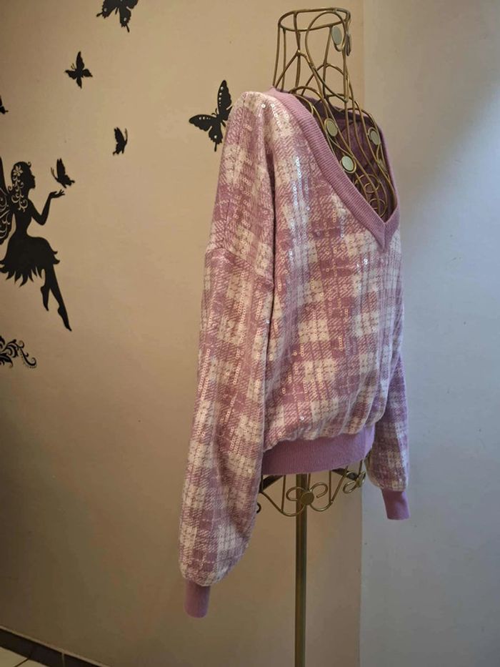 Pull à carreaux & sequins - photo numéro 2