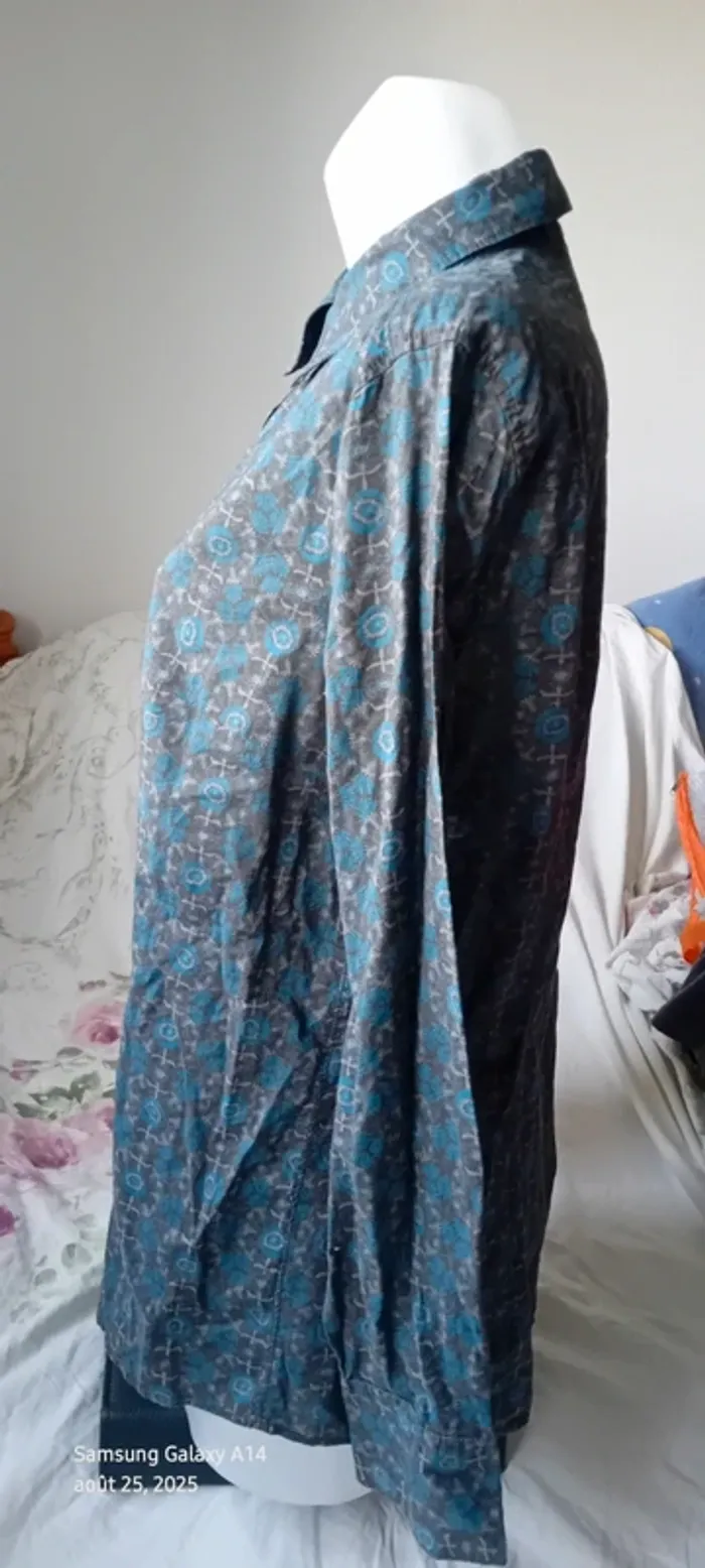 Chemise manches longues en coton longue motif floral bleu marron femme 42/44 esprit - photo numéro 5