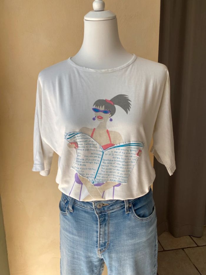 T-shirt blanc motifs dessin femme vintage Jessica J M - photo numéro 6