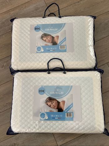 2 oreillers à mémoire de forme gel (58/38/13) neuf