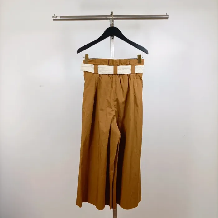 Pantalon large style jort camel ZARA taille haute ceinture corde T34 100 % coton coupe fluide A1268 - photo numéro 7