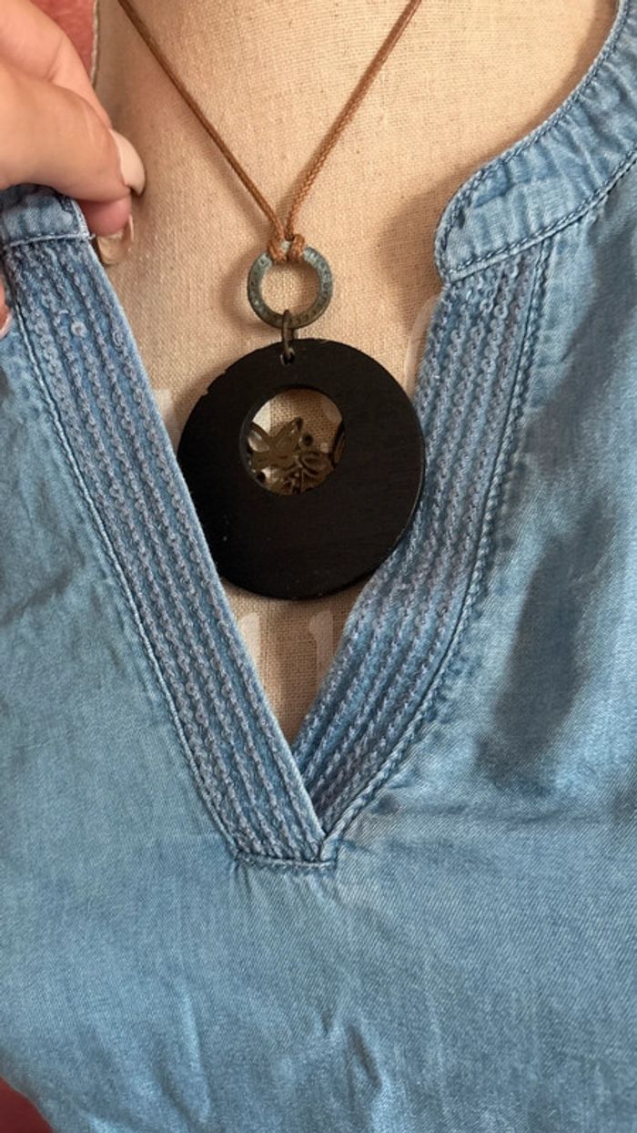 🌸 blouse bleue couleur jeans col v taille - photo numéro 2