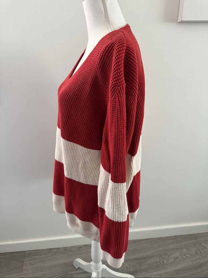 Pull oversize en maille rouge rouille et blanc crème Armor-Lux Vintage T5 46/48 3XL/4XL - photo numéro 4