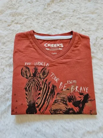 🧡 T-shirt garçon orange manches courtes motif animaux CREEKS 3 ans 🧡