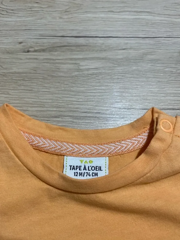 Tee-shirt manche courte mi-saison orange singe bébé garçon 12 mois Tape à l’œil - photo numéro 3