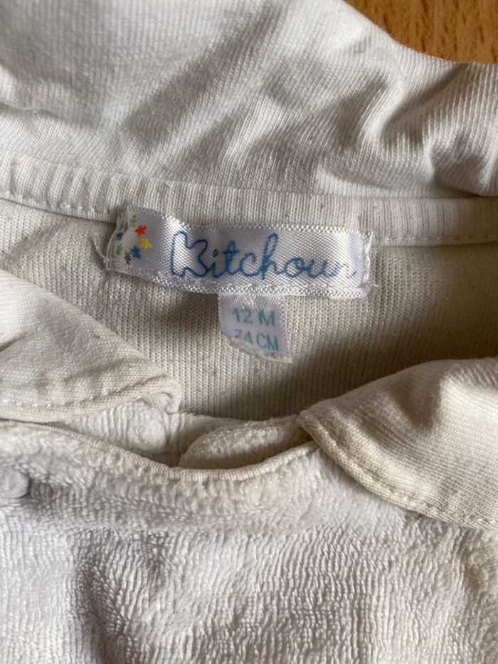 Joli pyjama/grenouillère en velours blanc T. 12 mois/74 cm mixte TBE - photo numéro 7