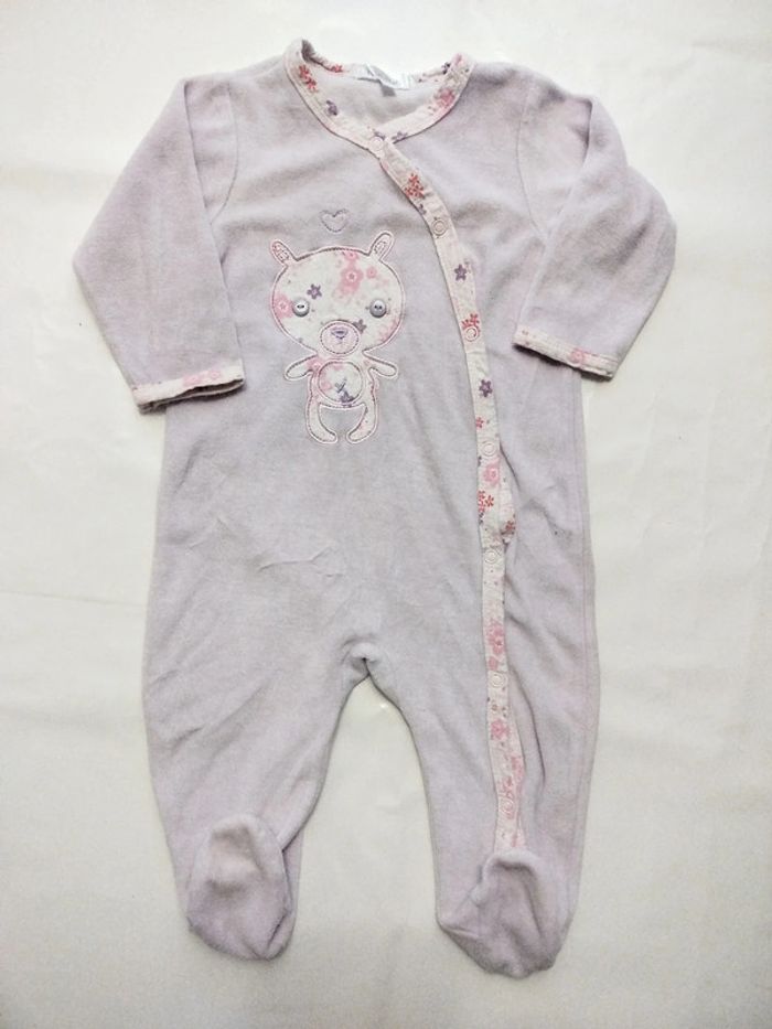 Pyjama velours ouverture sur le devant fille 12 mois