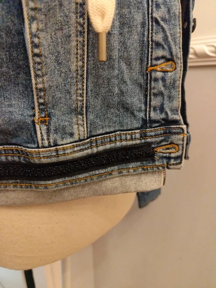 Veste jean laine à capuche Desigual XS bleu et rouge - photo numéro 3