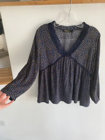 Blouse akoz de toi paris marine imprimer moutarde bleu ciel