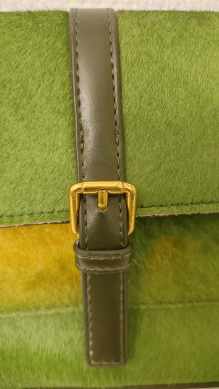 Sac en cuir véritable porté épaule crin de cheval vert jaune - photo numéro 9