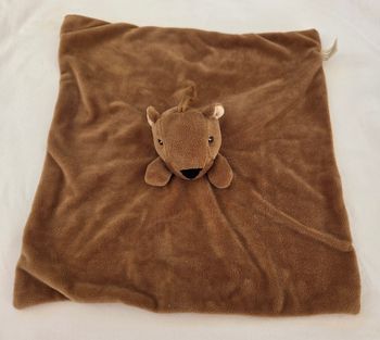 Doudou Ecureuil/ Castor carre plat marron et lange beige fleuri - Doucet