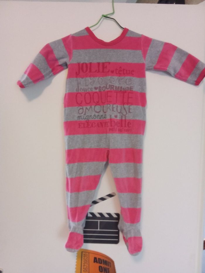 Pyjama une pièce petit bateau 18 mois fille polaire, hiver, chaud, rose, gris, motif