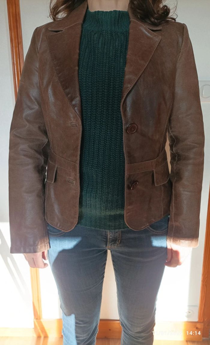 Veste tailleur vintage cuir taille S/ 36 - photo numéro 7