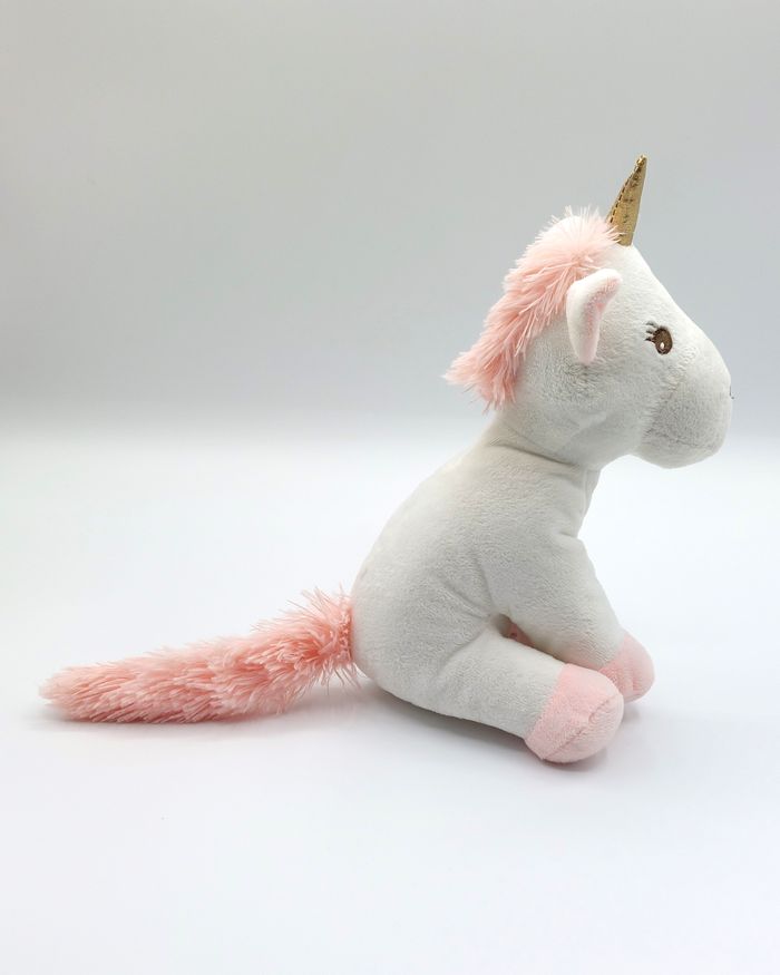 Peluche doudou licorne blanche rose ATMOSPHERA FOR KIDS corne dorée queue rose - photo numéro 2