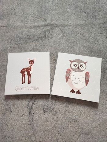 Lot de 2 cadres décoratifs hibou et biche