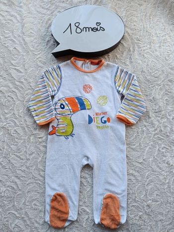 Pyjama grenouillère velours Garçon 18 mois perroquet Mister Diego papito Tissaia