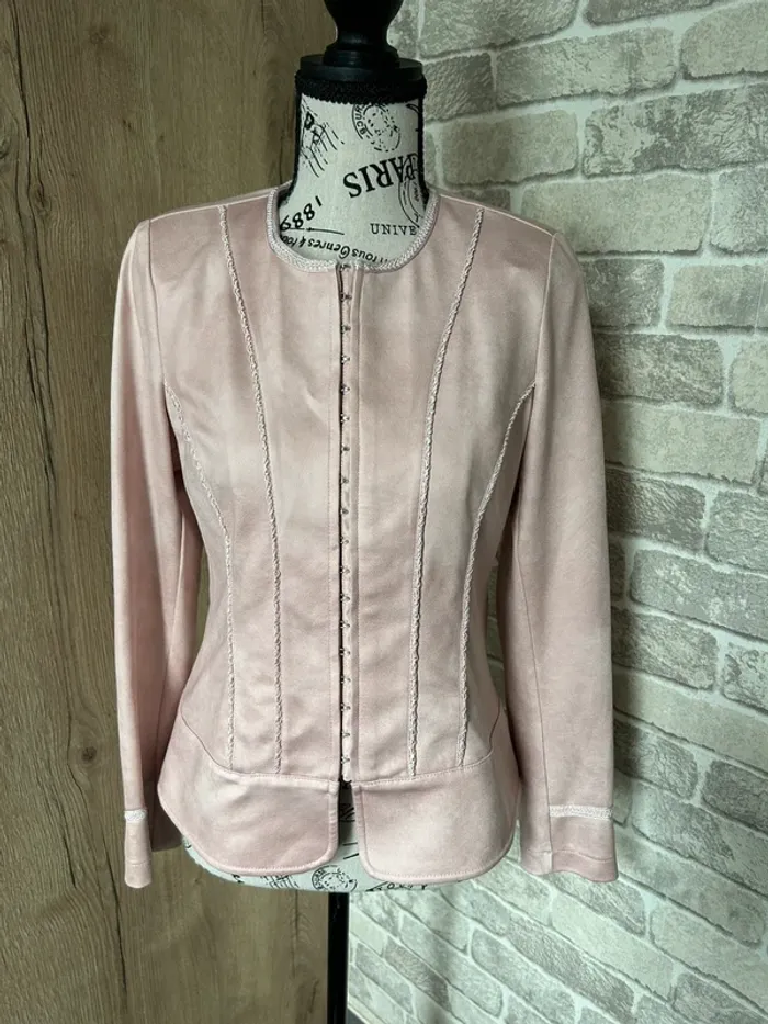 Veste cintrée vintage satinée rose poudré taille 38