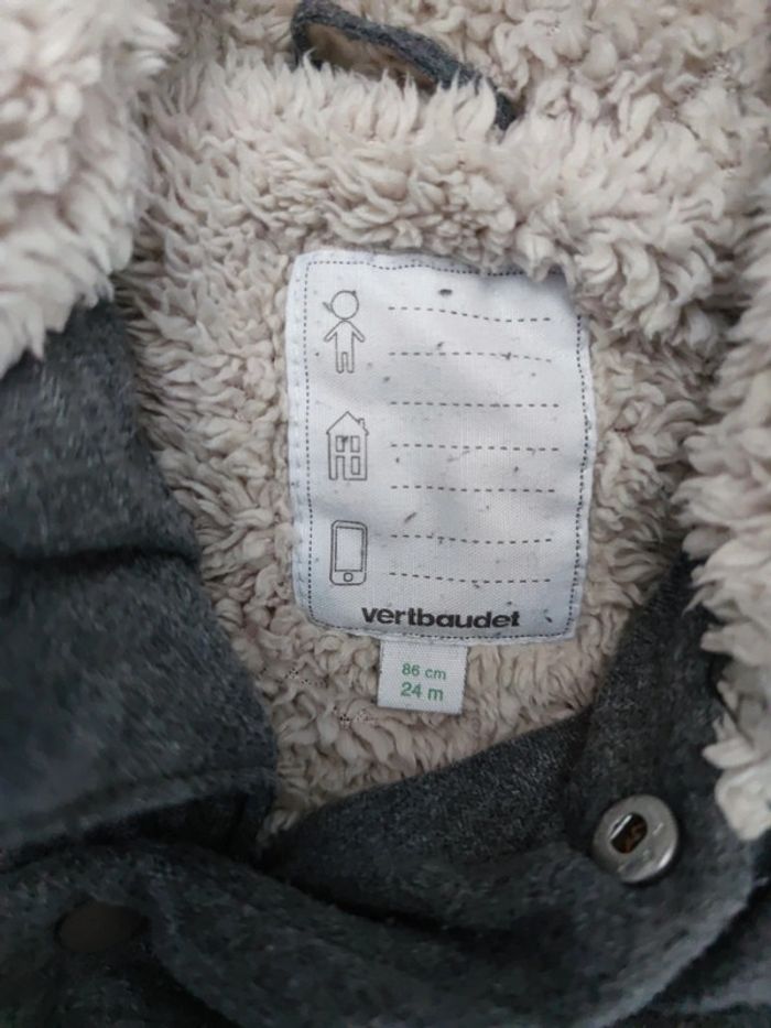 Manteau gris fourré capuche ourson T.24 mois - photo numéro 2
