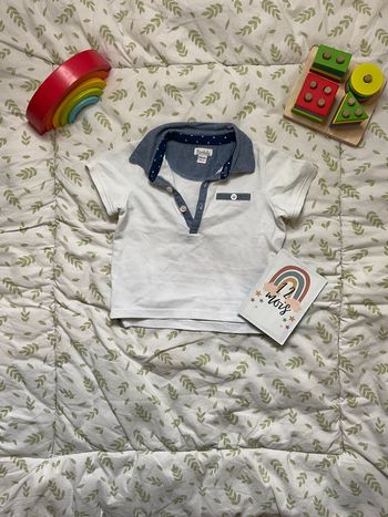 polo manches courtes blanc et bleu 12 mois kimbaloo