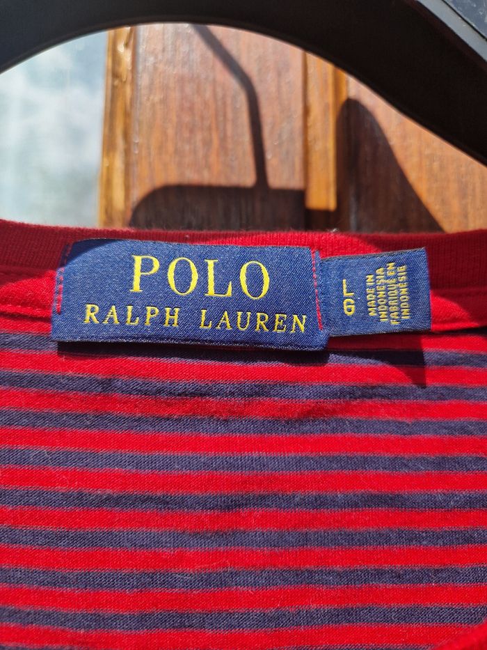 T shirt marinière rouge et bleue logo blanc polo Ralph Lauren taille L. - photo numéro 2