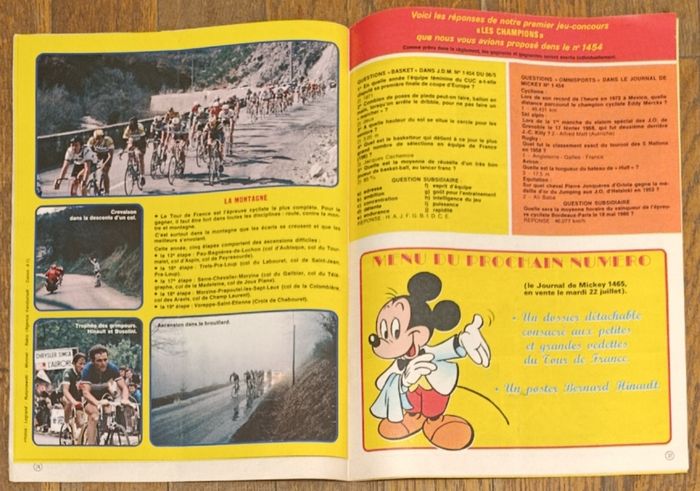 Ancien Journal de Mickey avec cadeau Dossier Tour de France Poster + vignettes N°1464 1980 vintage - photo numéro 5