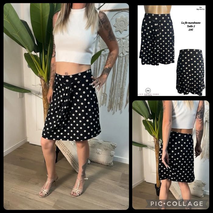🖤Jupe noire à pois blancs – La Fée Maraboutée – Taille 2 NEW 🖤
