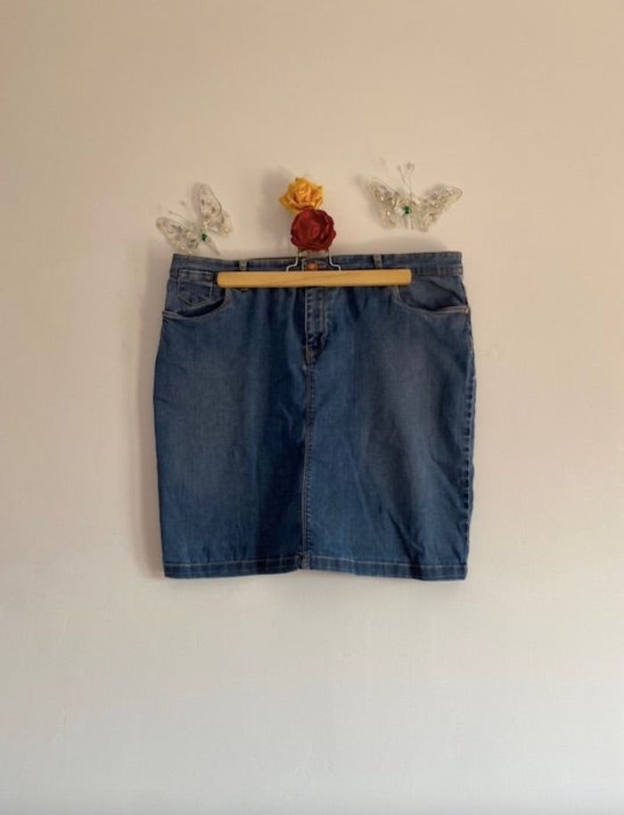 Cyrillus – Jupe droite en jean bleu