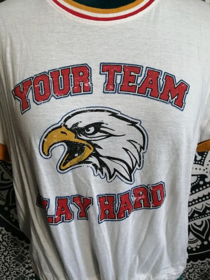 Tee-shirt blanc avec message devant et dos et tête d'aigle / jennyfer / (L) - photo numéro 3