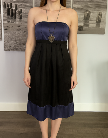 Robe noire et Lila mi longue satine taille 38 M