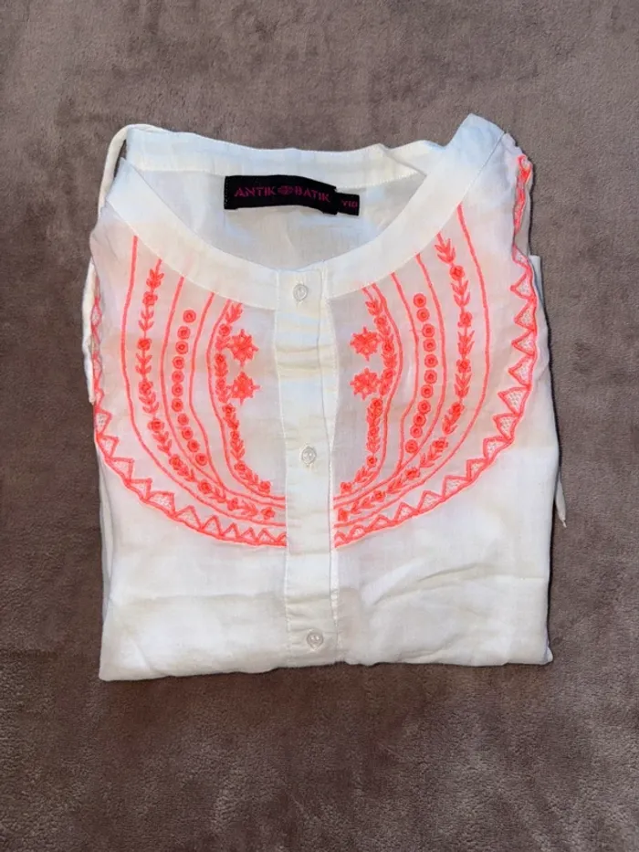 Chemise à manches courtes blanche fille taille 10 ans Antik Batik en très bon état - photo numéro 7