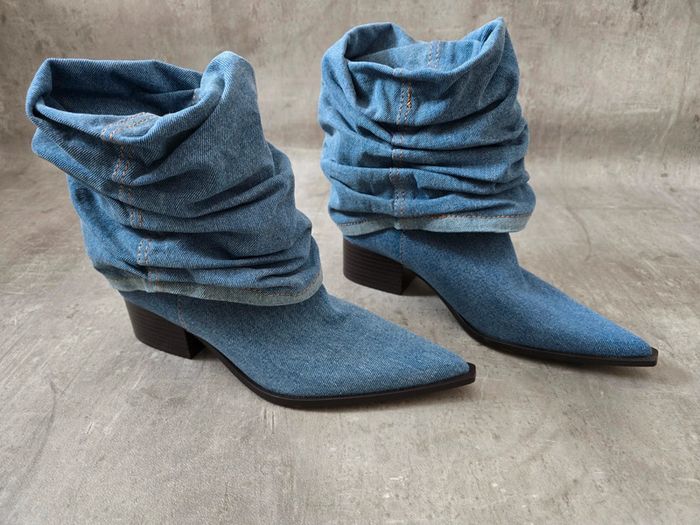 Bottines Zara bleu denim avec plis à talon taille 39 - photo numéro 11
