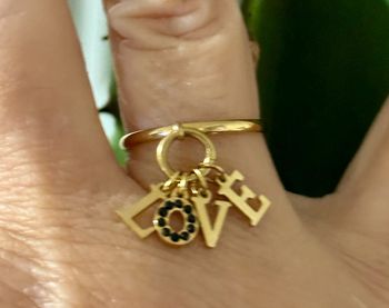Bague réglable acier inoxydable or breloques lettres love