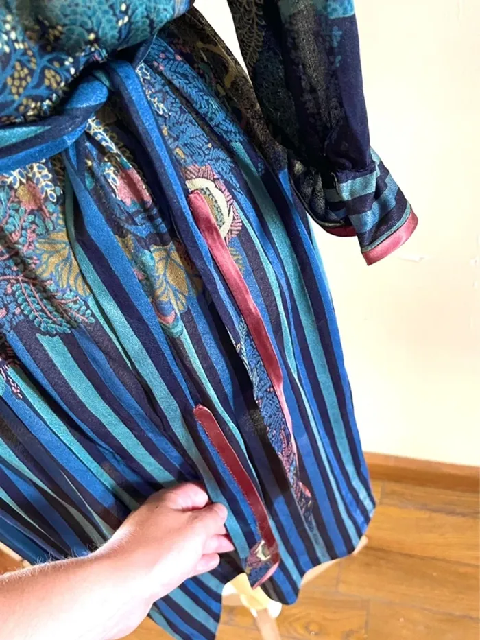 Robe à Motifs Végétal Panthère Plissé – Multi-Couleurs – Vintage – Taille M - photo numéro 13