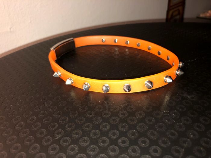 🌺 collier ras de cou clous orange et métal argenté - photo numéro 2