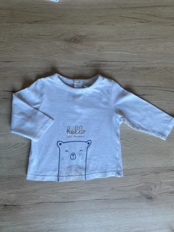Tee-shirt manche longue blanc motif ours bébé garçon 6 mois tape à l’œil