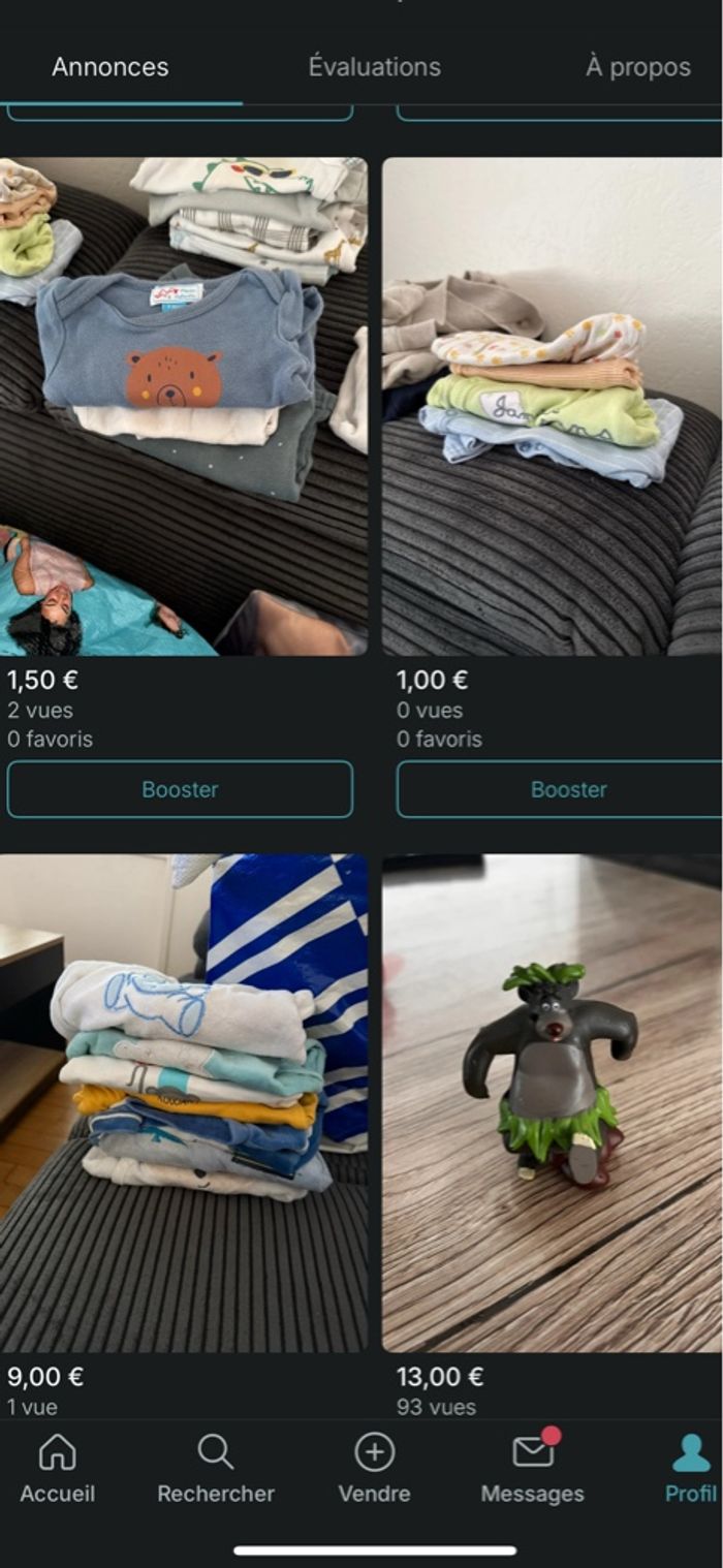 Multiples article bébé en vente sur Vinted. Si un lot vous intéresse, faites-moi le savoir je vous le fais sur ce site.